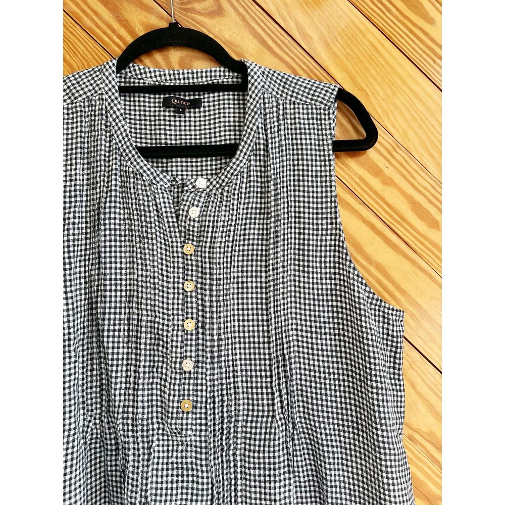 Quince 100% European Linen Sleeveless Swing Dress Classic Mini Gingham - Picture 4 of 6